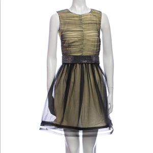 Alice+Olivia Crew Neck Pleated Mesh Mini Dress • Sz 2/XS